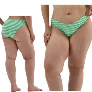 No Boundaries Terry Stripe High Leg Swim Bottoms Green White Stripe XL 16/18 New